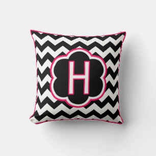 Coussin Lettre H Monogramme Chevron noir et blanc