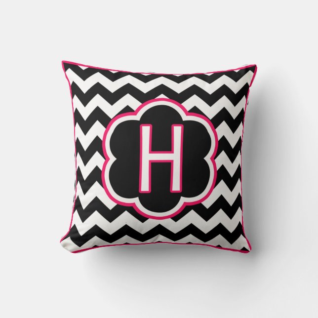 Coussin Lettre H Monogramme Chevron noir et blanc (Recto)
