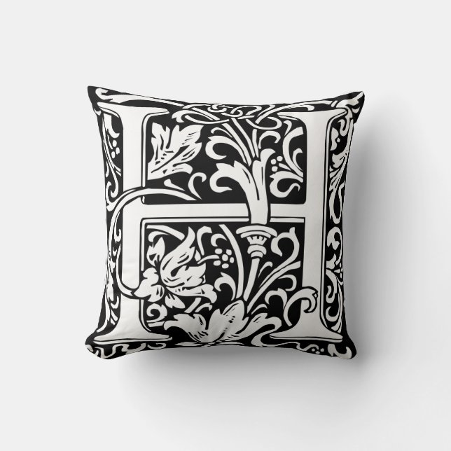 Coussin Lettre H Monogramme médiéval Art Nouveau (Recto)