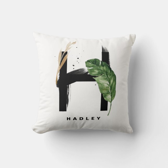 Coussin Lettre H Monogramme Palm Feuille Tropical (Recto)