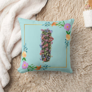Coussin Lettre I de l'alphabet floral