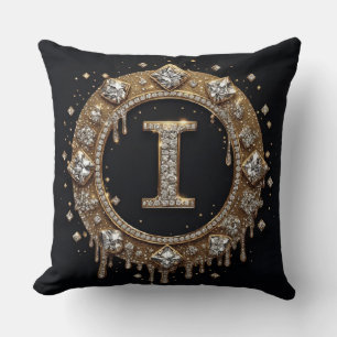 Coussin Lettre I Monogramme Paillettes Noires Marque Insta