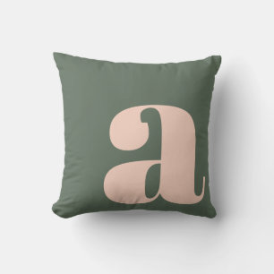 Coussin Lettre initiale de monogramme gras rose vert terre