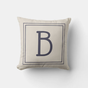 Coussin Lettre initiale de monogramme tendance neutre bleu