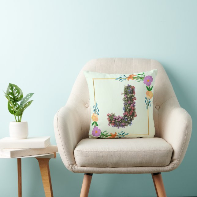 Coussin Lettre J de l'alphabet floral (Chaise)