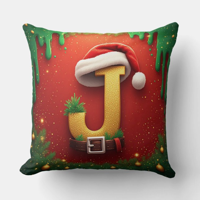 Coussin Lettre J de Santa avec monogramme de Noël 🎅 (Recto)