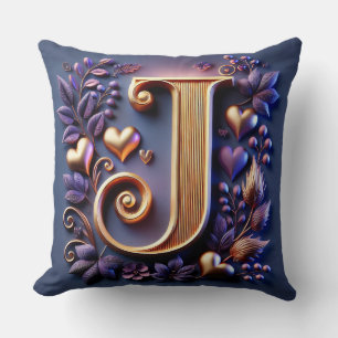 Coussin Lettre J Dorée Avec Détails De Cœur Floral ✨