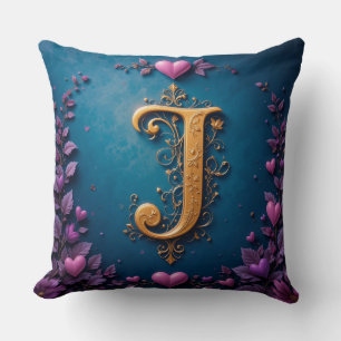 Coussin Lettre J dorée élégante inspirée par l'amour et la