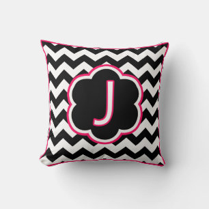 Coussin Lettre J Monogramme Chevron noir et blanc