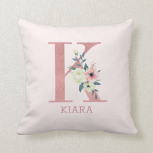 Coussin Lettre K Aquarelle rose Floral Monogram Nursery