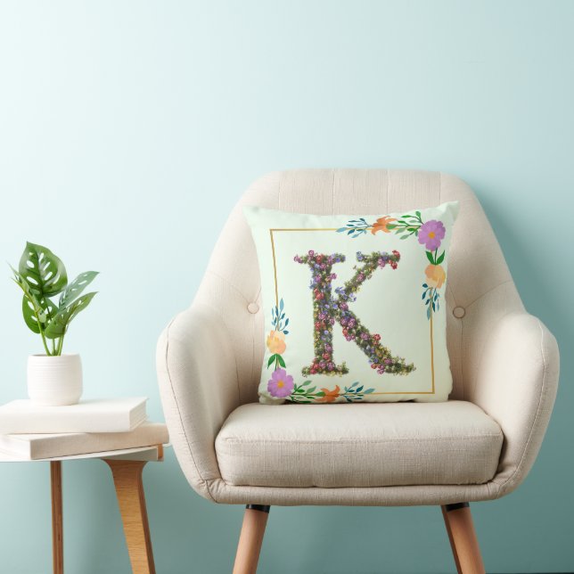 Coussin Lettre K de l'alphabet floral (Chaise)