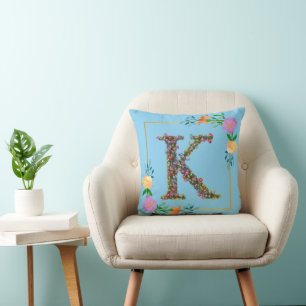 Coussin Lettre K de l'alphabet floral