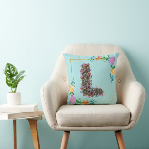 Coussin Lettre L de l'alphabet floral