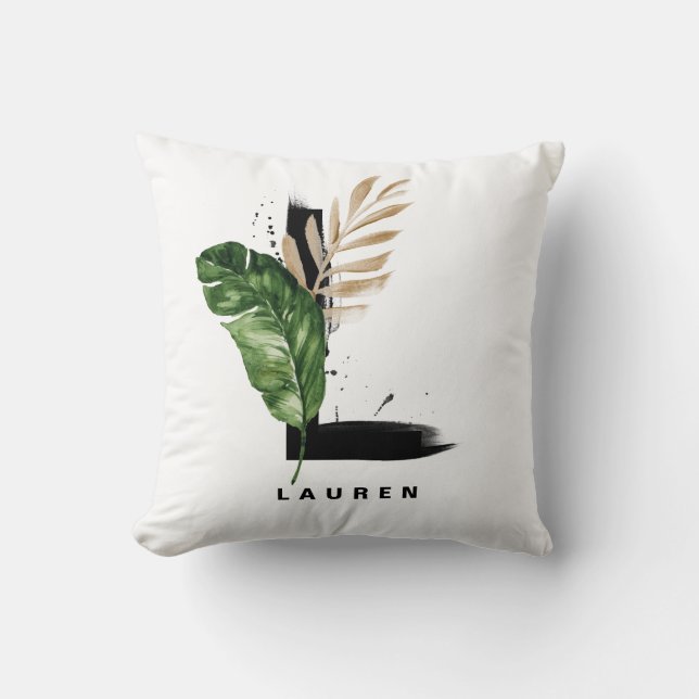 Coussin Lettre L Monogram Palm Feuille Tropical (Recto)