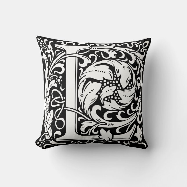 Coussin Lettre L Monogramme Art Nouveau Médiéval (Recto)