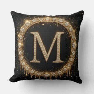Coussin Lettre M à monogramme pailleté noir pour style min