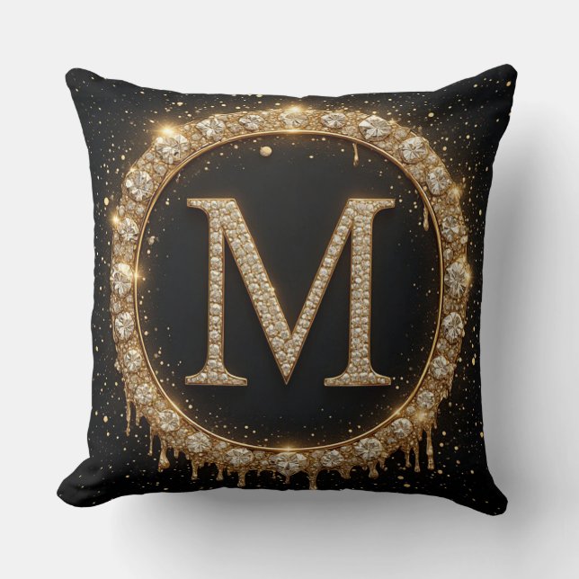 Coussin Lettre M à monogramme pailleté noir pour style min (Recto)