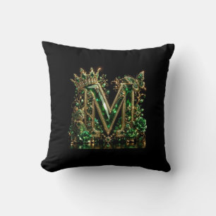 Coussin Lettre M en cristal d'émeraude Luxe Royal