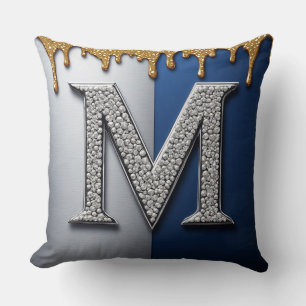 Coussin Lettre M Monogramme Argent Navy Peinture qui Dégou