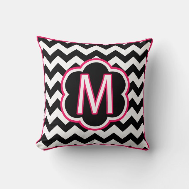 Coussin Lettre M Monogramme Chevron noir et blanc (Recto)