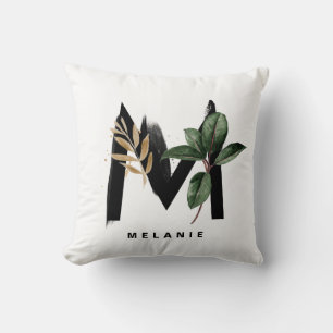 Coussin Lettre M Monogramme Feuilles tropicaux Personnalis
