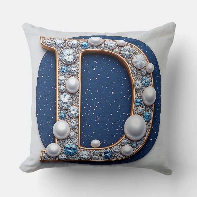 Coussin Lettre Monogramme D Accent Perle Marine (Recto)