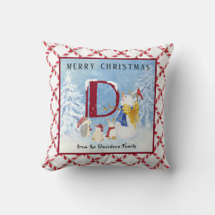 Coussin Lettre monogramme D mignon Angel Snowman Noël