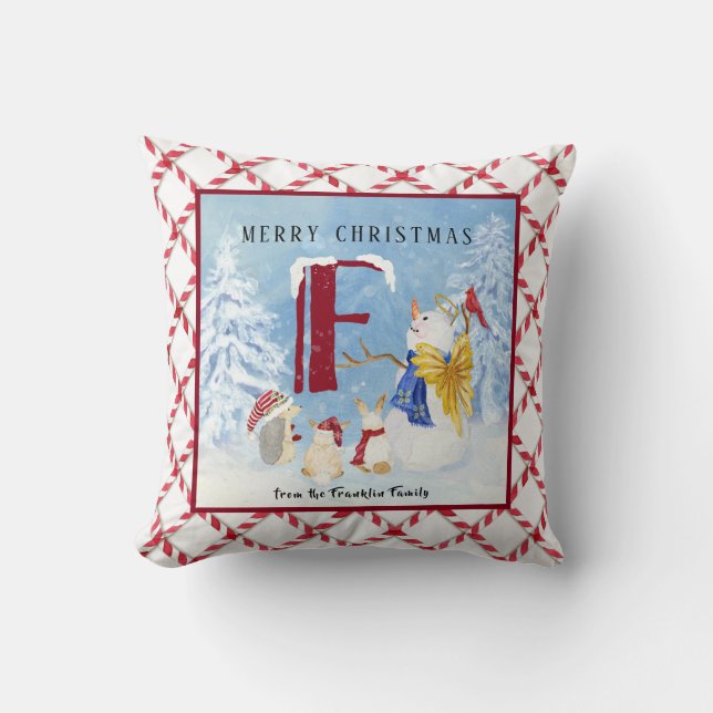 Coussin Lettre monogramme F Adorable Angel Snowman Forest (Recto)