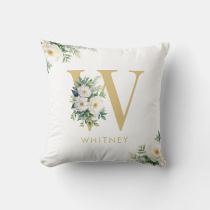 Coussin Lettre monogramme Floral Nom initial