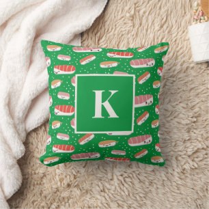 Coussin Lettre monogramme Kawaii Sushi Motif japonais Nour