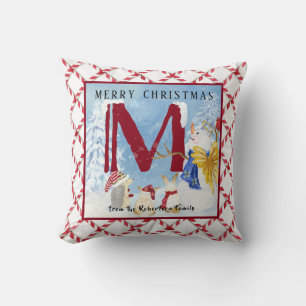 Coussin Lettre monogramme M Angel Snowman Noël
