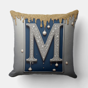 Coussin Lettre monogramme M peinture dorée navale dégoulin