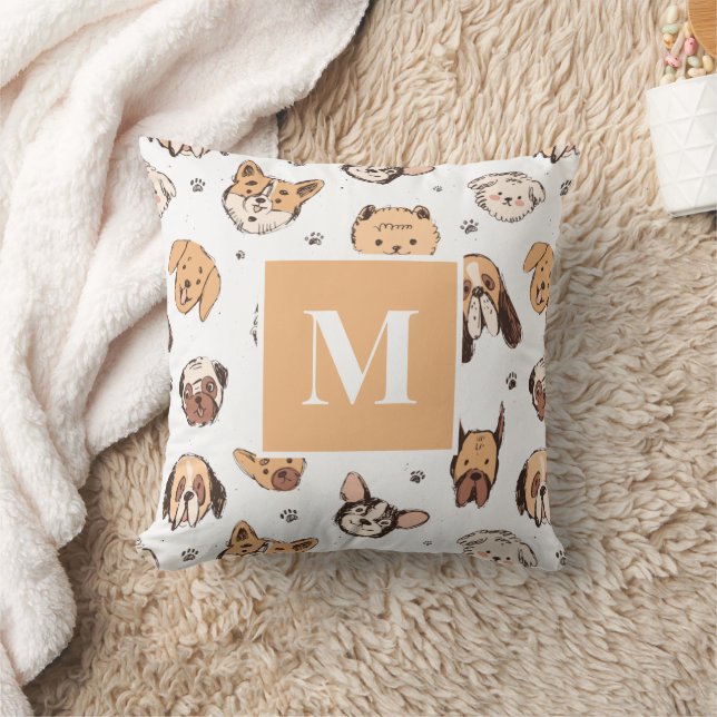Coussin Lettre monogramme mignon Doodle Motif Amoureux des (Couverture)
