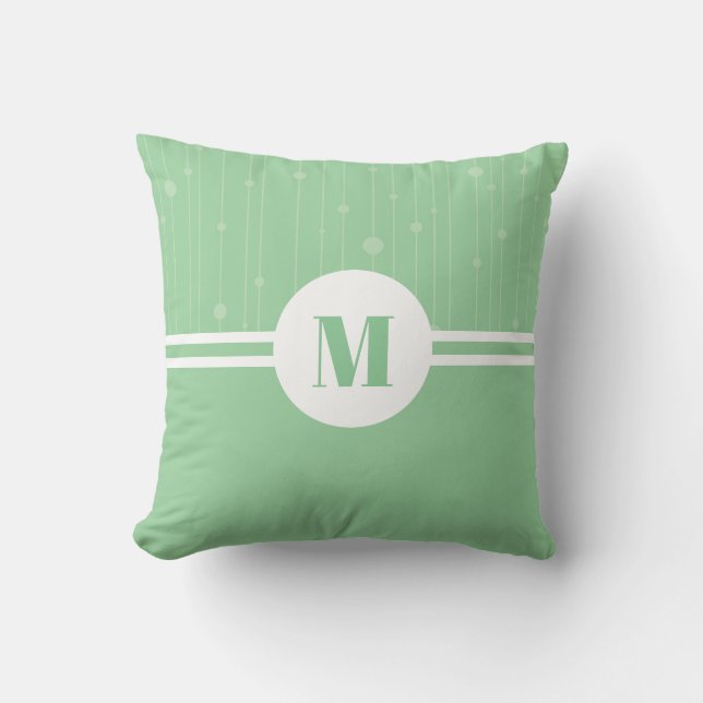 Coussin Lettre monogramme minima pastel à rayures vertes (Recto)