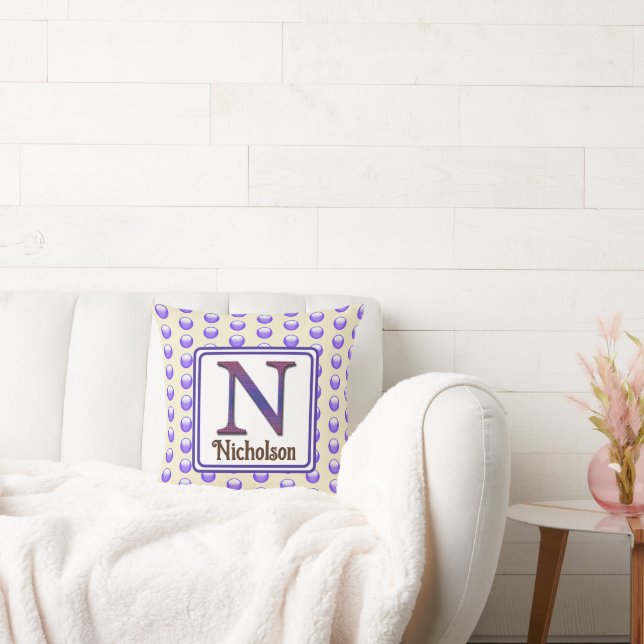 Coussin Lettre Monogramme N Polka bleu initial Pokémon (Canapé)