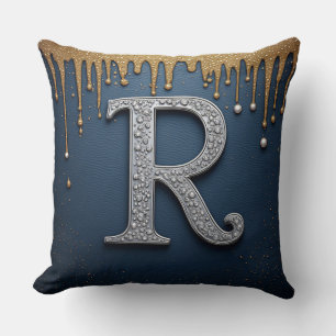 Coussin Lettre monogramme R or navire perle initiale desig