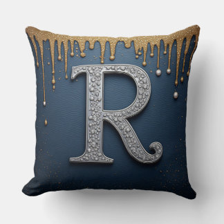 Coussin Lettre monogramme R or navire perle initiale desig