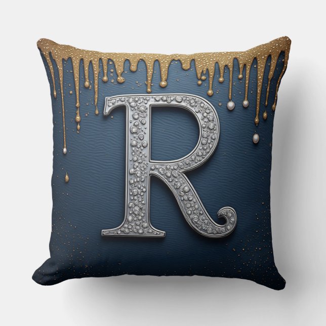Coussin Lettre monogramme R or navire perle initiale desig (Recto)