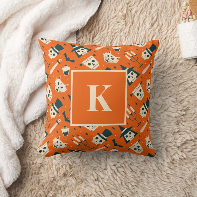 Coussin Lettre monogramme Retro Éffrayant Halloween Motif (Couverture)