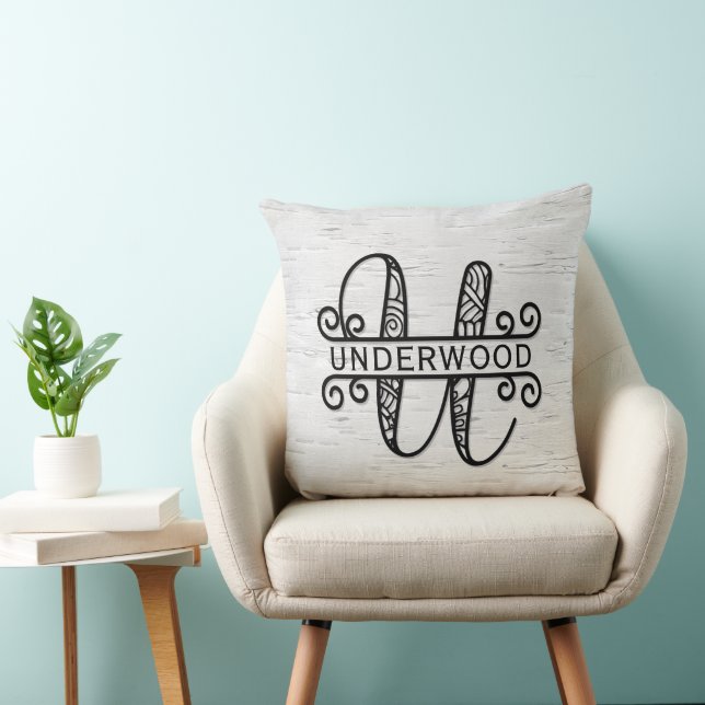 Coussin Lettre monogramme U avec nom de famille (Chaise)