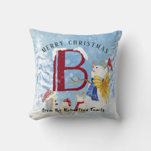 Coussin Lettre monographie B Angel Snowman Joyeux Noël
