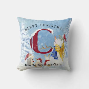 Coussin LETTRE MONOGRAPHIQUE C Snown Noël Angel Snowman
