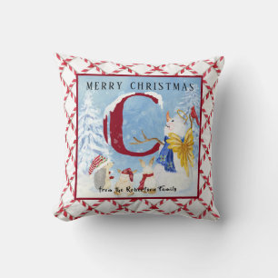 Coussin LETTRE MONOGRAPHIQUE C Snown Noël Angel Snowman