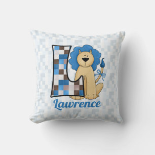 Coussin LETTRE MONOGRAPHIQUE LION Bleu POUR ENFANTS L