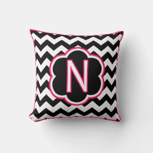 Coussin Lettre N Monogramme Chevron noir et blanc