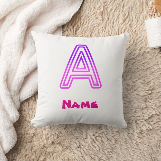 Coussin Lettre néon A Monogramme Violet Rose Clair Initial (Couverture)