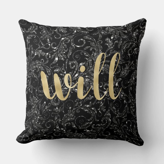 Coussin Lettre or diamant noir Coussin.. Will (Recto)