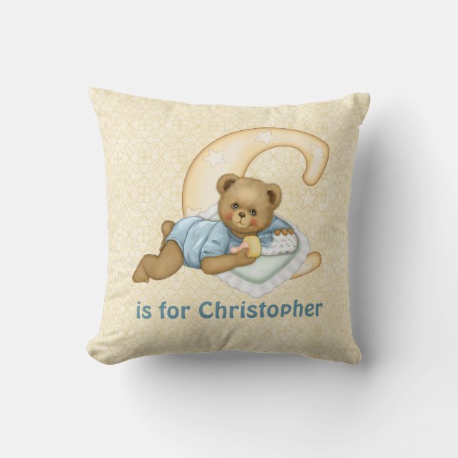 Coussin LETTRE Ours Teddy C MONogramme - Personnaliser (Recto)