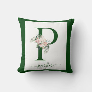 Coussin Lettre P florale monogramme