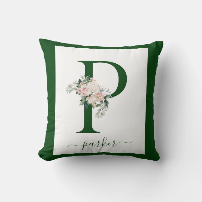 Coussin Lettre P florale monogramme (Recto)